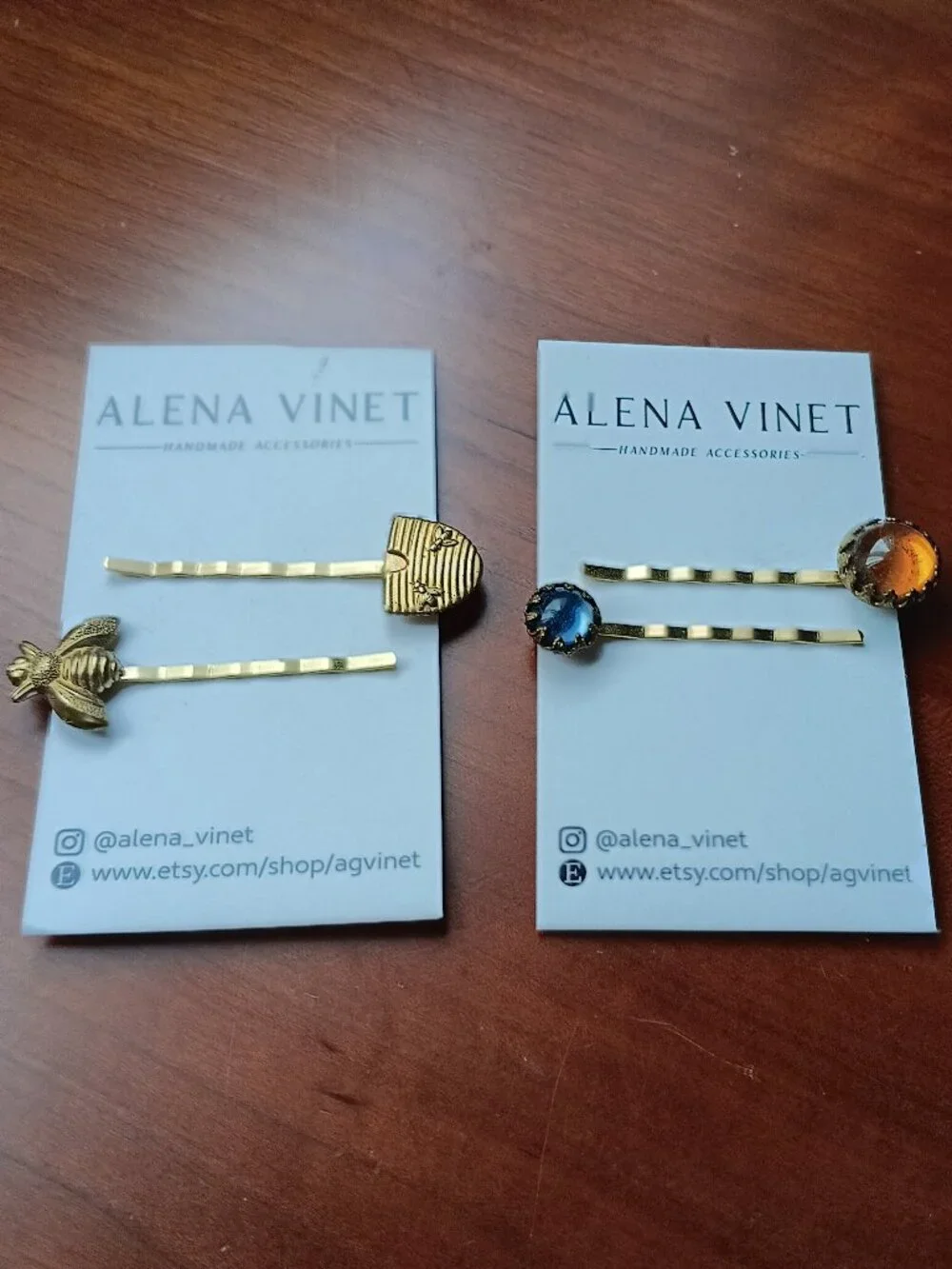 NWT Colorful Glass and Brass Bee Hair Pins by New Orleans Designer